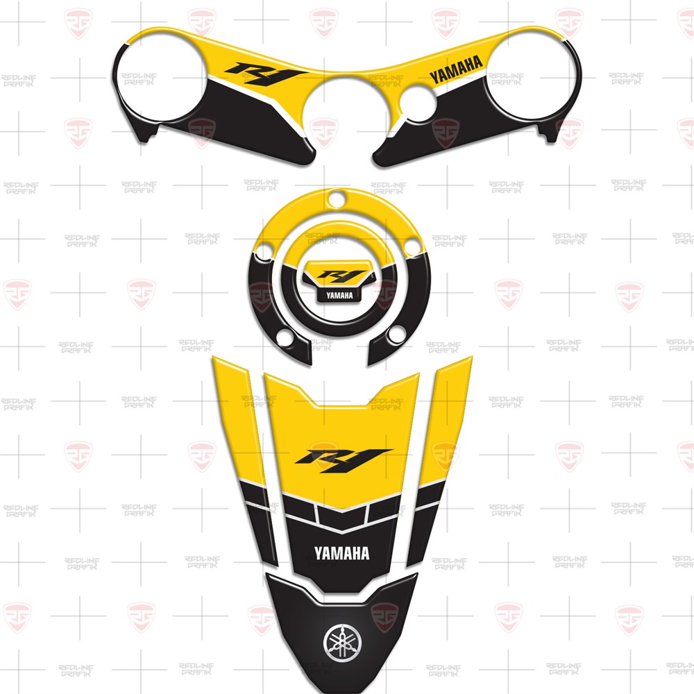 Yamaha YZF R1 2002-2006 Special Sarı Siyah Tank Pad Depo Kapak Gidon Pad Set