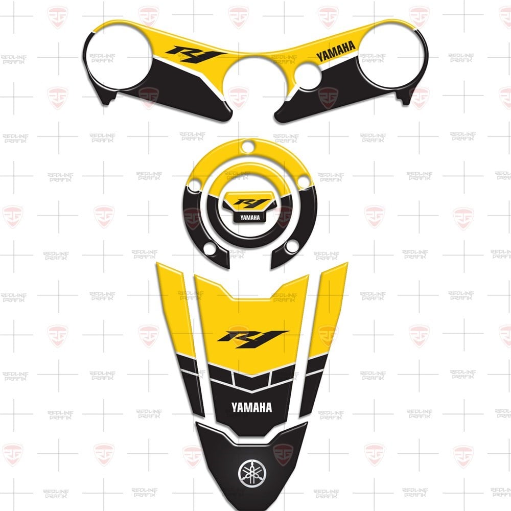 Yamaha YZF R1 2002-2006 Special Sarı Siyah Tank Pad Depo Kapak Gidon Pad Set