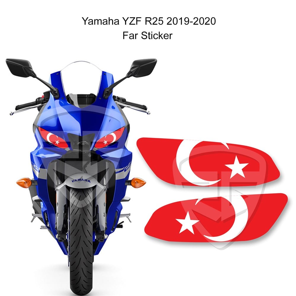 Yamaha YZF R25 2019-2020 Türk Bayrağı Far Sticker Far Gözü Far Filesi