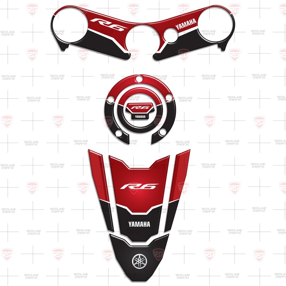 Yamaha YZF R6 YZF600 2006 - 2016 Special Kırmızı Siyah Tank Pad Depo Kapak Gidon Pad Set