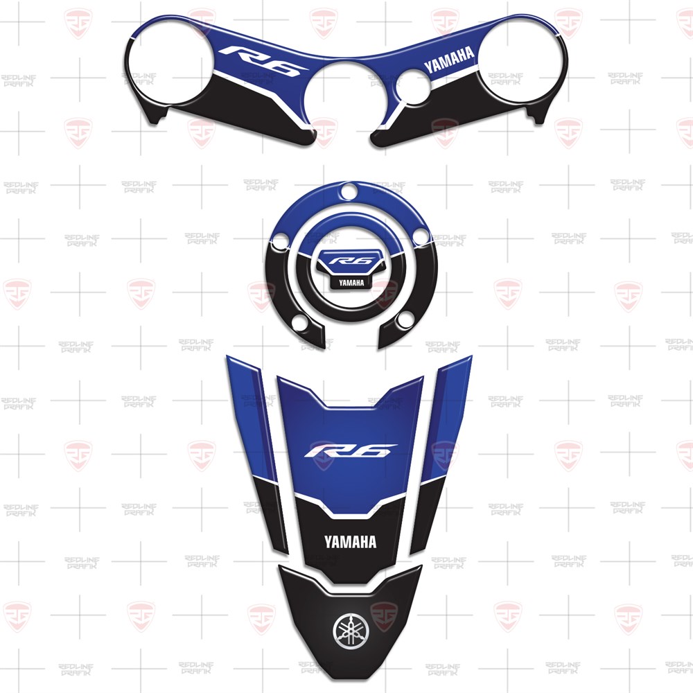 Yamaha YZF R6 YZF600 2006 - 2016 Special Mavi Siyah Tank Pad Depo Kapak Gidon Pad Set