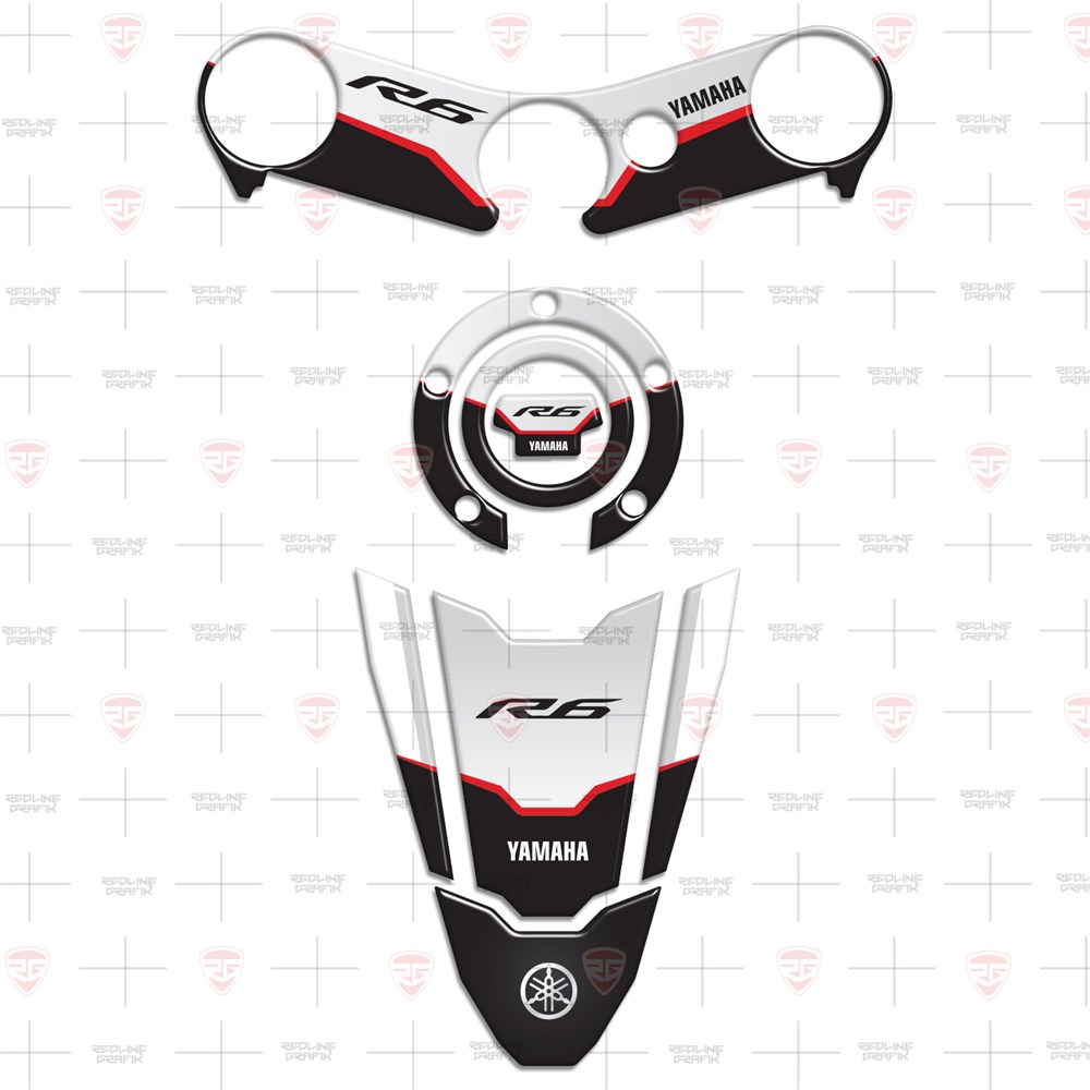 Yamaha YZF R6 YZF600 2006 - 2016 Special Beyaz Siyah Tank Pad Depo Kapak Gidon Pad Set