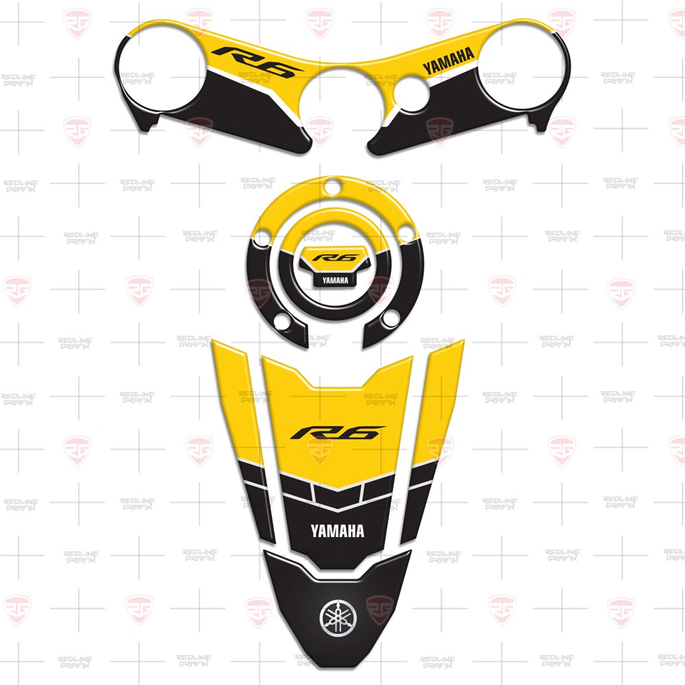 Yamaha YZF R6 YZF600 2006 - 2016 Special Sarı Siyah Tank Pad Depo Kapak Gidon Pad Set
