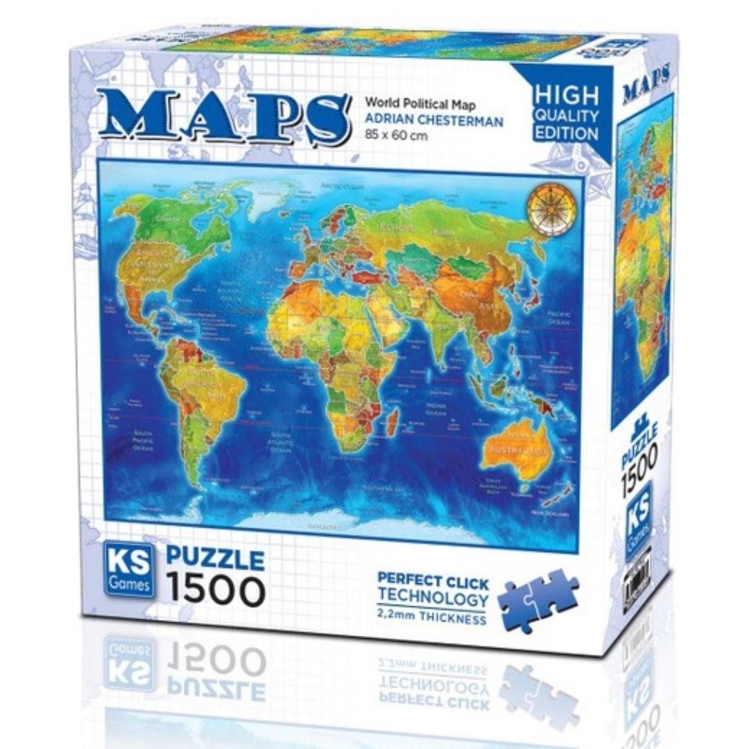 1500 Parça Puzzle, KS GAMES, World Political Map Puzzle 1500 Parça 22043