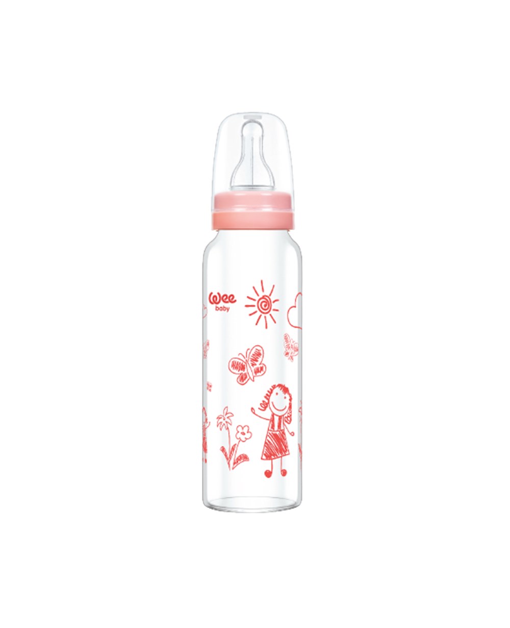 Biberon, WEE BABY, Wee Baby Isıya Dayanıklı Cam Biberon 240 ml 772 Pembe