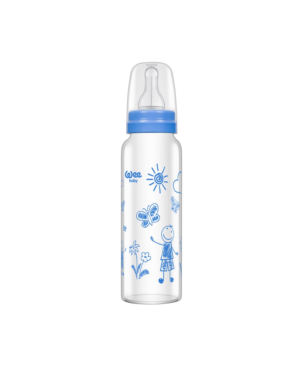 Biberon, WEE BABY, Wee Baby Isıya Dayanıklı Cam Biberon 240 ml 772 Mavi