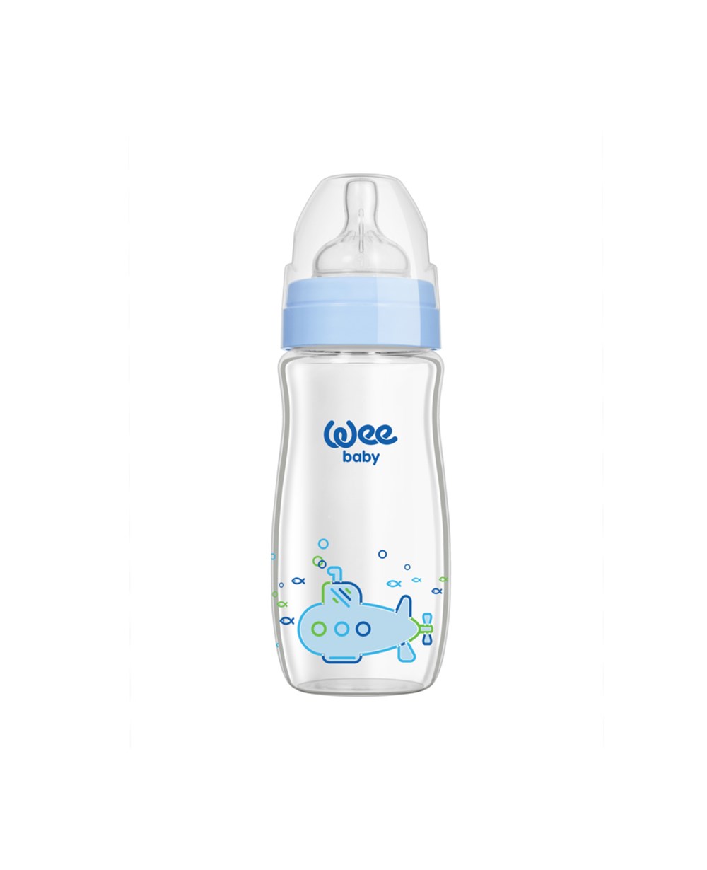 Biberon, WEE BABY, Wee Baby Klasik Plus Geniş Ağızlı Isıya Dayanıklı Cam Biberon 280 ml 141 Mavi