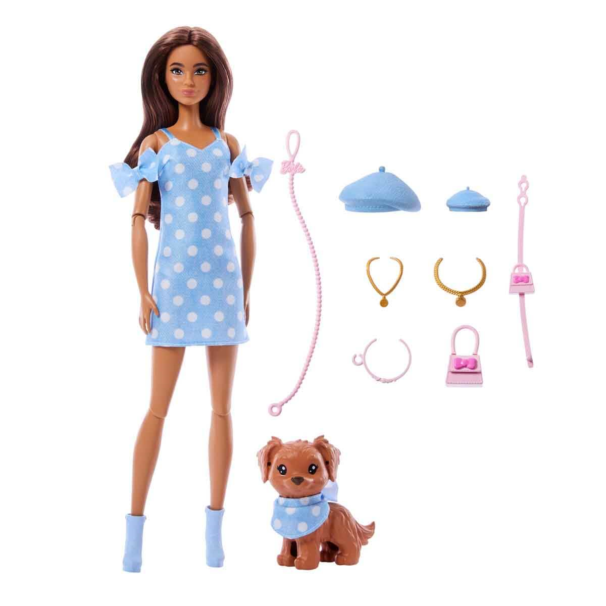 Breadcrumbut, Mattel, Barbie Uyumlu Dostlar Kahverengi Saçlı Bebek ve Köpekçiği JFP38