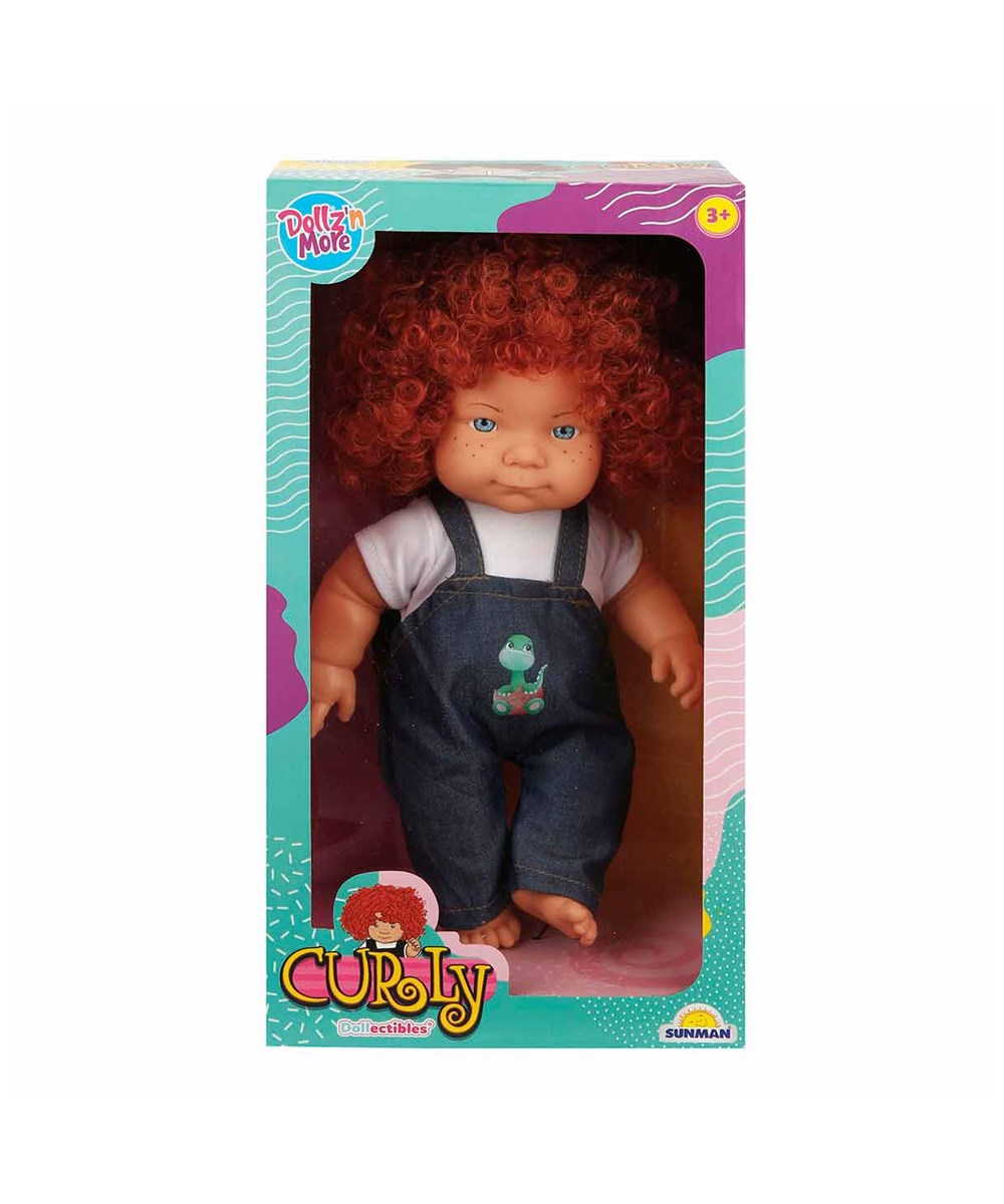 Breadcrumbut, Sunman, Dollz'n More Curly Bebek 35cm 31339 Mavi Salopetli