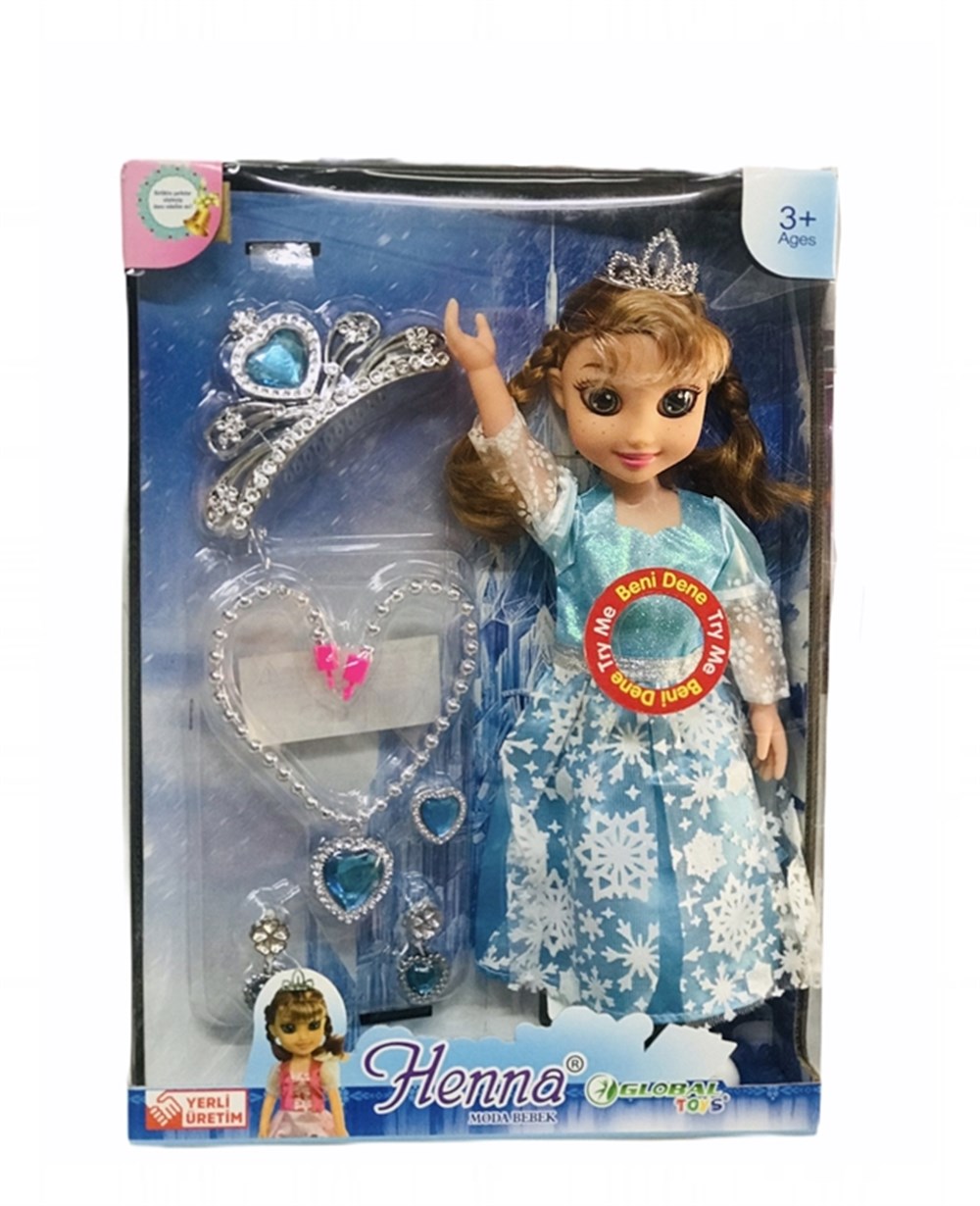 Breadcrumbut, Global Toys, Henna Moda Bebek 00545 Mavi Elbiseli Kumral Saçlı
