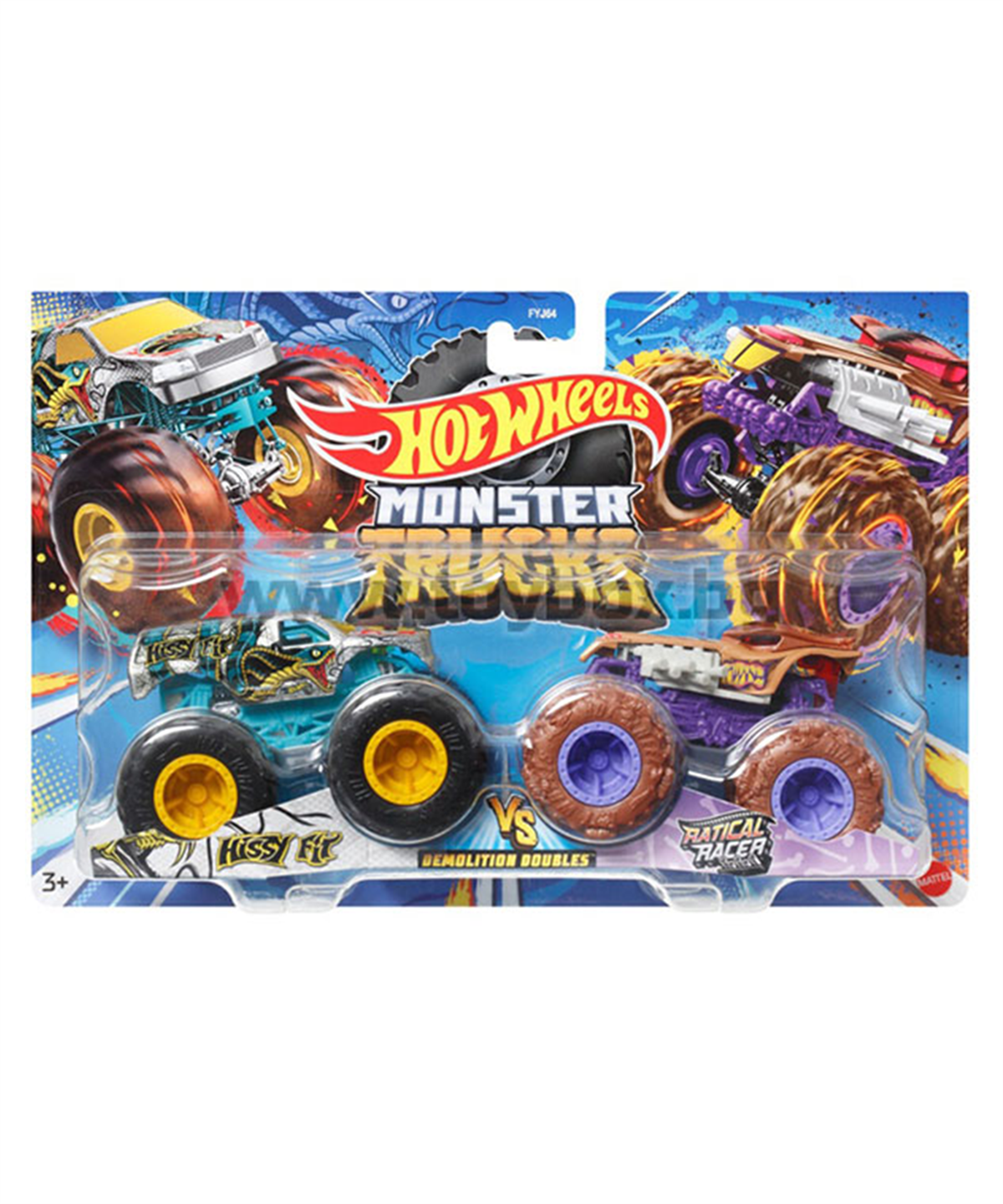 Breadcrumbut, Hot Wheels, Hot Wheels Monster Trucks 1:64 Ölçek 2'li Paketler FYJ64 HLT61 Hissy Fit ve Ratical Racer