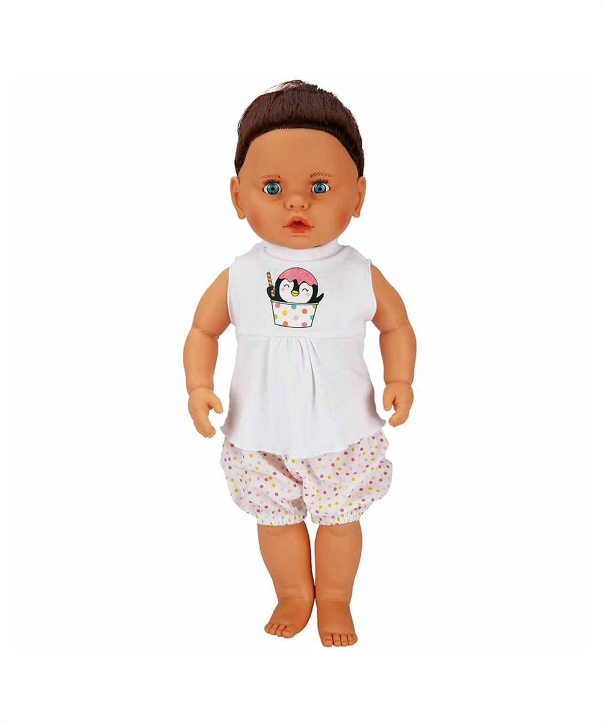 Breadcrumbut, Sunman, Lila 8 Sesli Saçlı Et Bebek 60cm 23440 Kumral Bebek Penguen Desenli Tshirt
