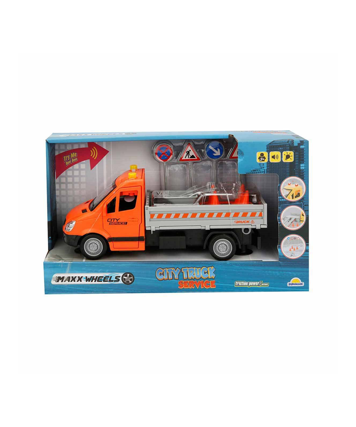 Breadcrumbut, Sunman, Maxx Wheels Sesli ve Işıklı Yol Yardım Kamyonu ve Trafik İşaretleri 31537 Turuncu