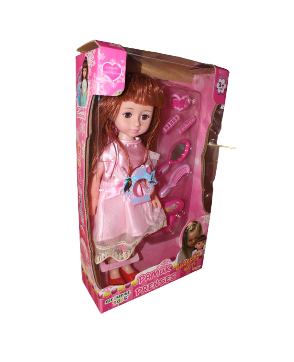Breadcrumbut, Global Toys, Pamuk Prenses Güzellik Seti ve Bebeği 00514 Pembe Elbise Kızıl Saçlı