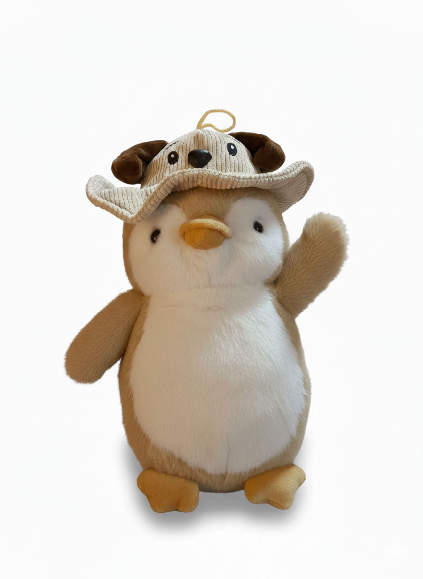 Breadcrumbut, Sunman, Şapkalı Peluş Penguen 30 cm Kahverengi