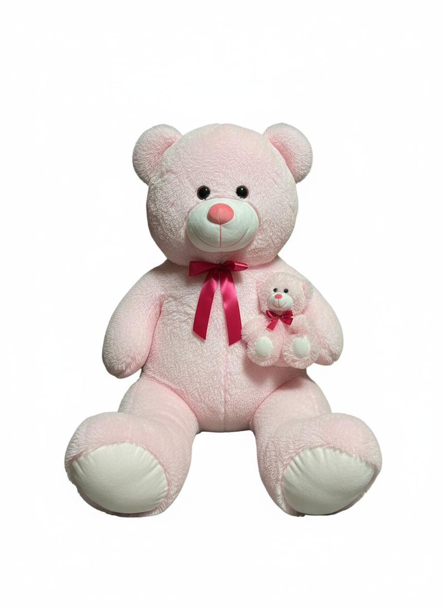 Breadcrumbut, Sunman, Yavrulu Oturan Peluş Ayı 120 cm Pembe