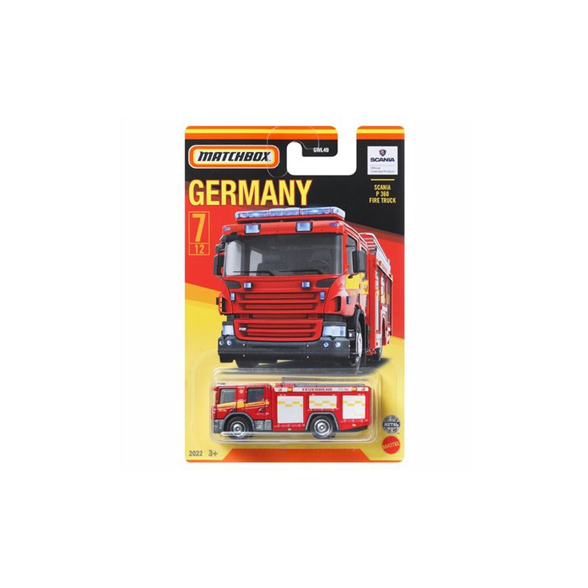 Çek-Bırak ve Sürmeli Arabalar, MATCHBOX, Matchbox Almanya Araçları Serisi GWL49 HFH50 Scania P 360 Fire Truck