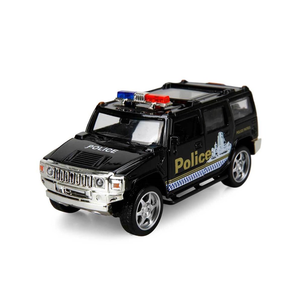 Çek-Bırak ve Sürmeli Arabalar, Sunman, Maxx Wheels Işıklı Polis Jeep Model Arabalar 12 cm. 21071 Siyah Hummer
