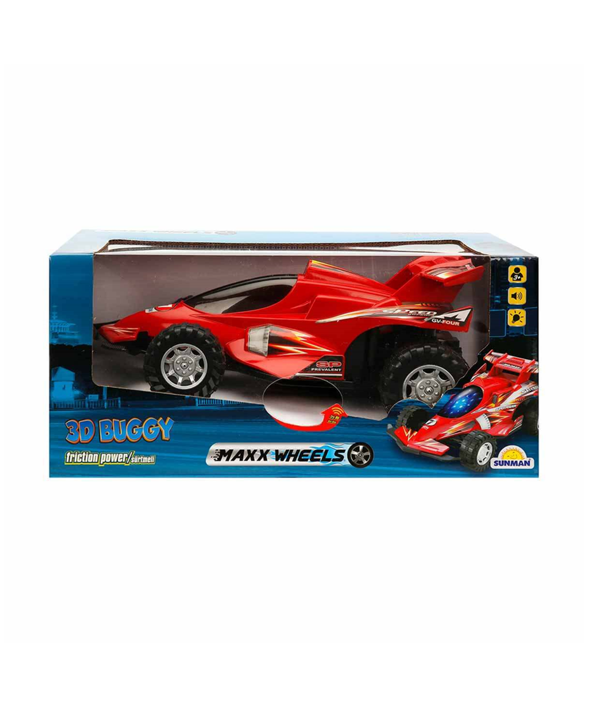 Çek-Bırak ve Sürmeli Arabalar, Sunman, Maxx Wheels Sesli ve Işıklı 3D Buggy Sürtmeli Araba 00996 Kırmızı