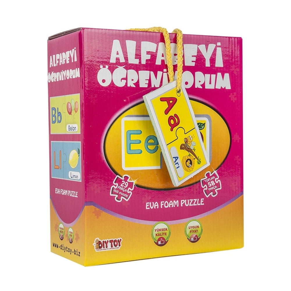 Çocuk Puzzle, Dıytoy, Dıytoy Alfabeyi Öğreniyorum 29 AdeT 2'li Tamamlama Puzzle Kartları