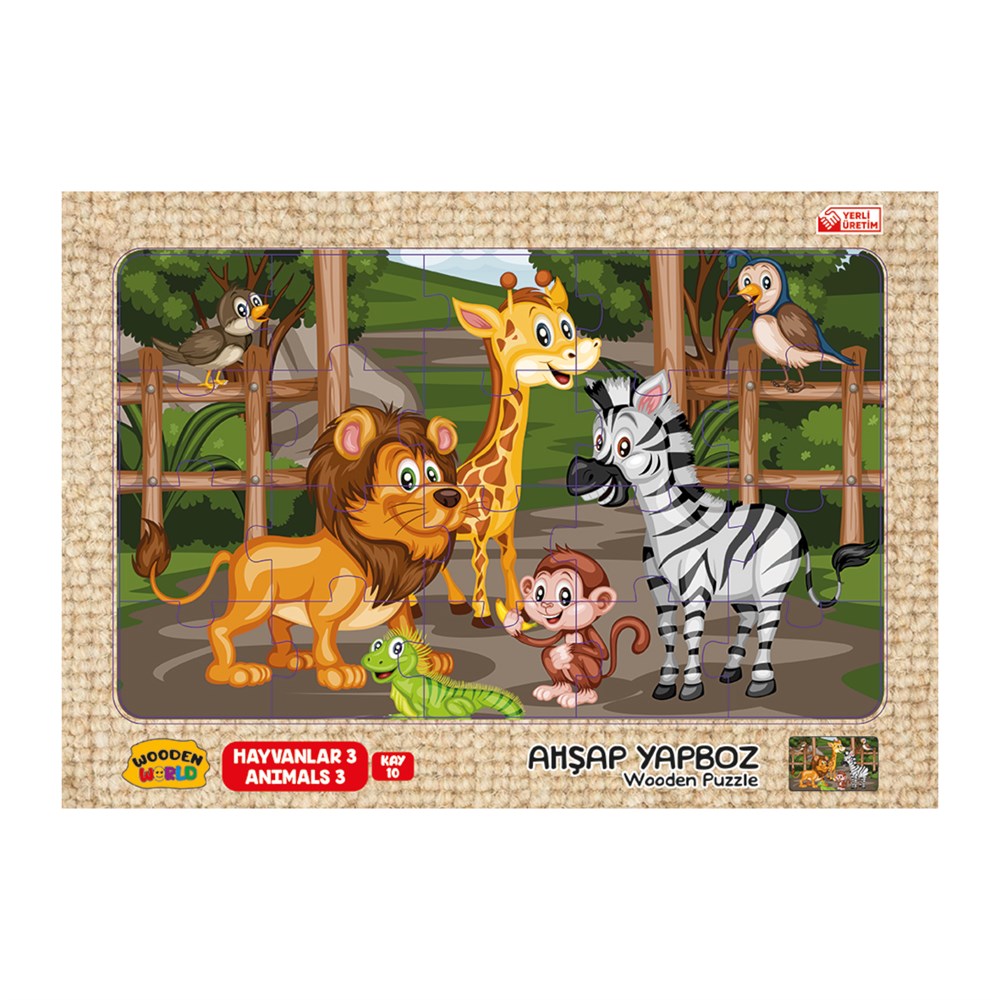 Çocuk Puzzle, Kumtoys, Kumtoys RDK5330 Ahşap Yapboz 24x34 53305 Hayvanlar 3 KAY-10