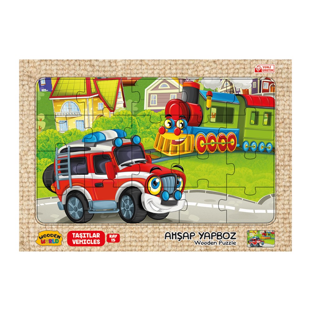 Çocuk Puzzle, Kumtoys, Kumtoys RDK5330 Ahşap Yapboz 24x34 53305 Taşıtlar KAY-15