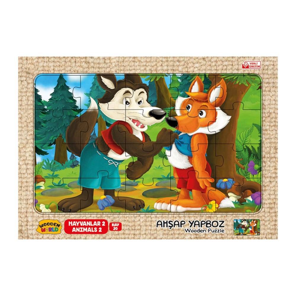 Çocuk Puzzle, Kumtoys, Kumtoys RDK5330 Ahşap Yapboz 24x34 53305 Tilki ve Kurt KAY-20