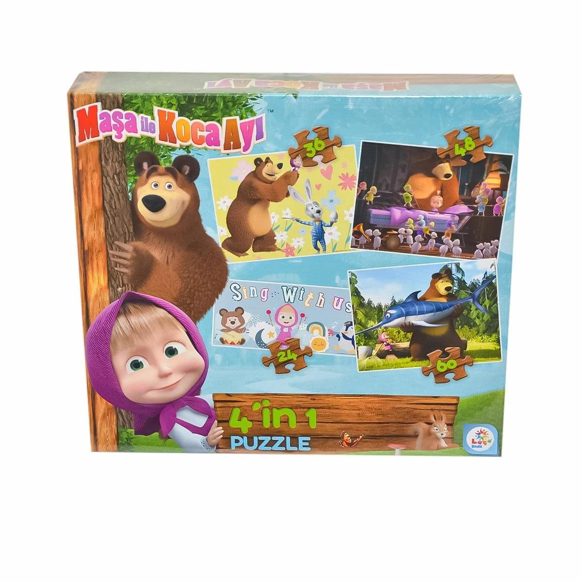 Çocuk Puzzle, Laço Kids, Laço Kids Maşa ve Koca Ayı 4 ü 1 Arada Çocuk Puzzle MS7812