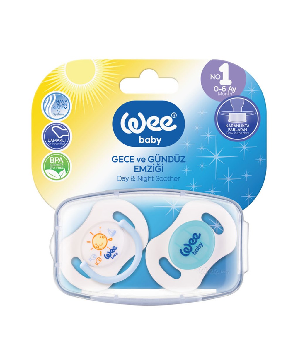 Emzik, WEE BABY, Wee Baby 2'li Gece Gündüz Emzik No:1 0-6Ay (Saklama Kabı Hediyeli) 152 Mavi