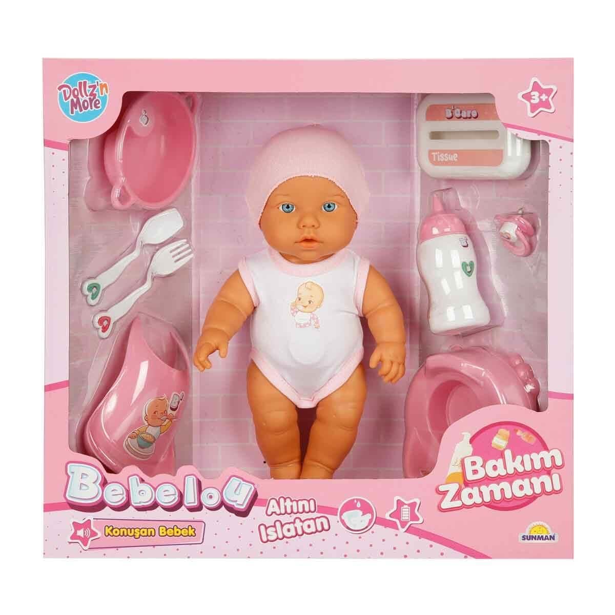 Et Bebekler, Sunman, Bebelou Bebek Seti Bakım Zamanı Sesli Gülen Ağlayan 32 cm 38239 Pembe