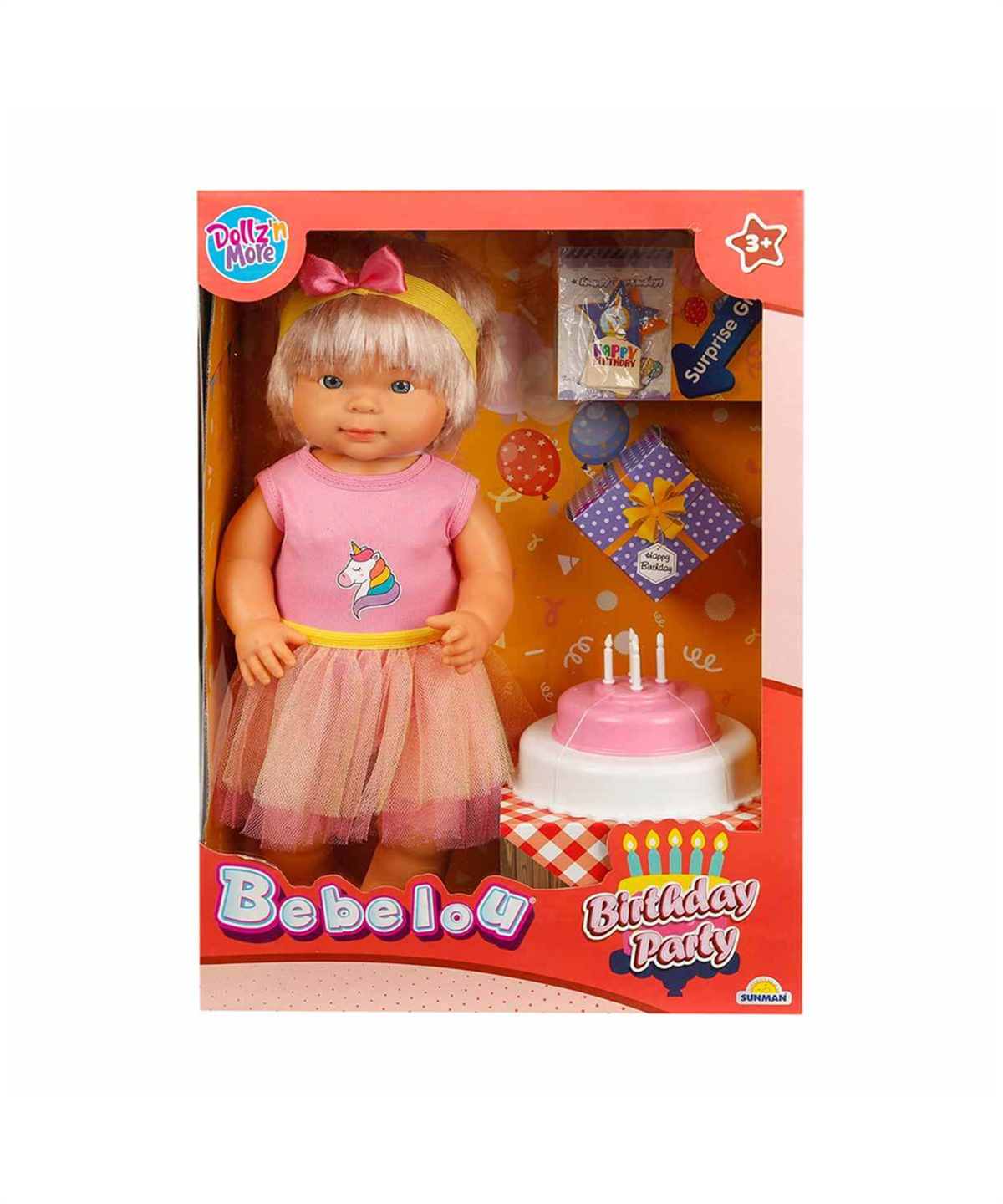 Et Bebekler, Sunman, Bebelou Doğum Günü Bebeği 40 cm 26212 Pembe Etekli Bebelou