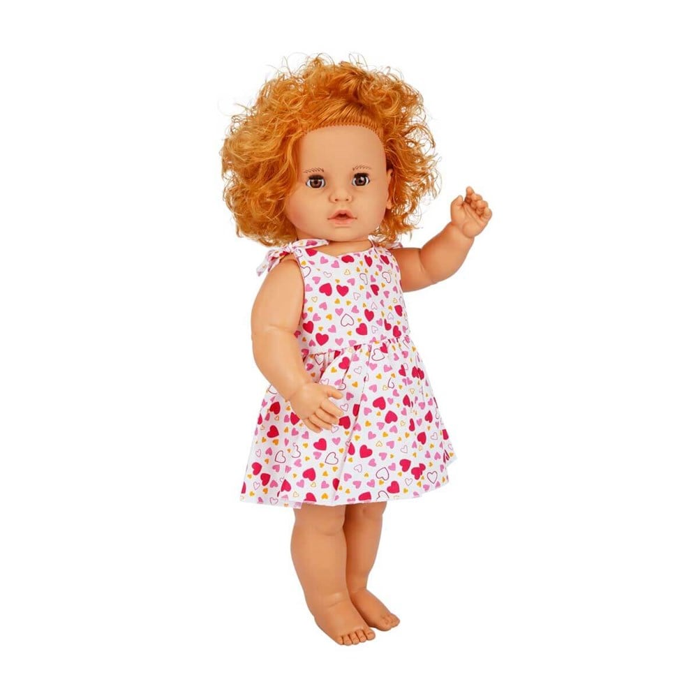 Et Bebekler, Sunman, Boubou Türkçe Konuşan Elbiseli Bebeğim 60 cm. Beyaz Pembe Kalpli Elbise 24379