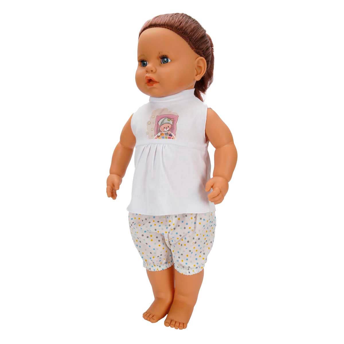 Et Bebekler, Sunman, Lila 8 Sesli Saçlı Et Bebek 60cm 23440 Kumral Bebek Ayıcık Desenli Tshirt