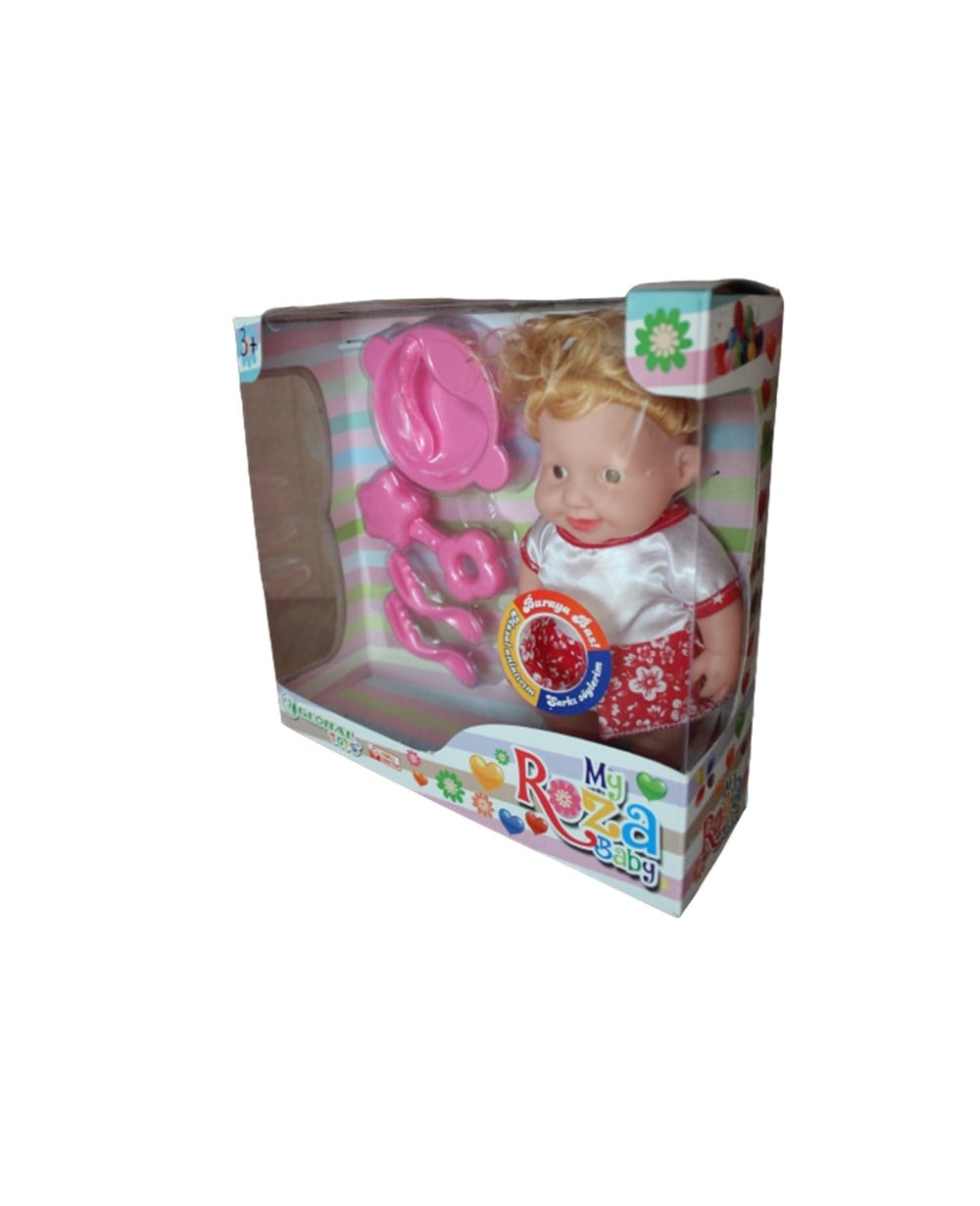 Et Bebekler, Global Toys, My Roza Baby Sesli Aksesuarlı Bebek 00484 Kırmızı Beyaz Çiçekli