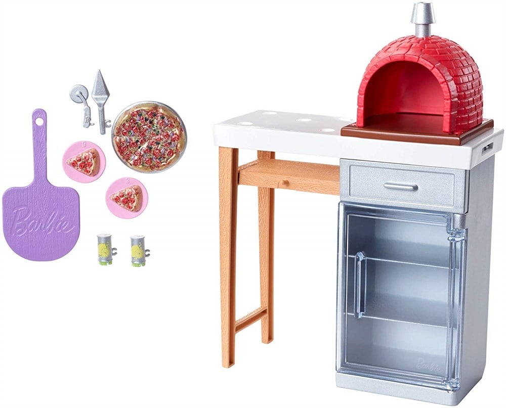 Evcilik Aksesuarları, Barbie, Barbie Bebek'in Ev Dışı Dekorasyon Aksesuarları FXG37 FXG39 Pizza Standı Oyun Seti