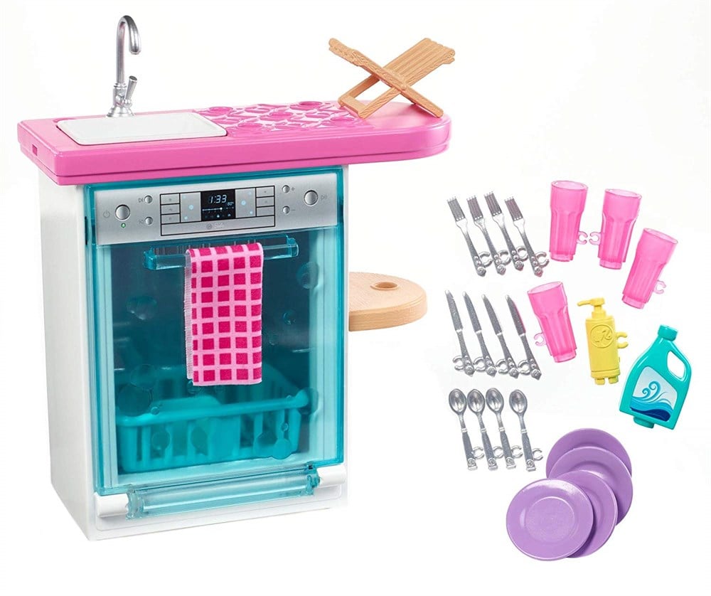 Evcilik Aksesuarları, Barbie, Barbie Bebek'in Ev İçi Dekorasyon Aksesuarları FXG33 FXG3 - Bulaşık Makinesi Oyun Seti