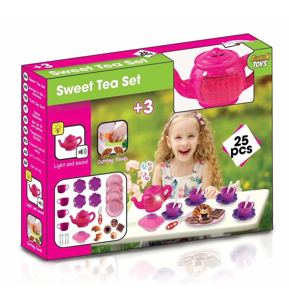 Evcilik Aksesuarları, Furkan Toys, Tatlı Çay Seti 24 Parça Pilli FR56518