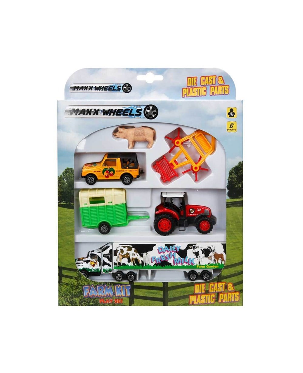 Hayvan Setleri, Sunman, Maxx Wheels Araçlı Çiftlik Seti 94039 Sarı Araba