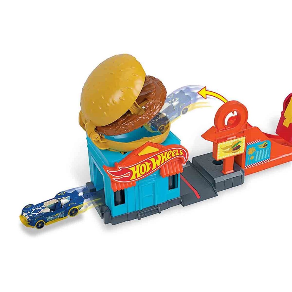 Hot Wheels Oyun Setleri, Hot Wheels, Hot Wheels Şehir Otoparkı Garaj Seti FRH28 GPD09 Hamburger Restoranı Hücumu