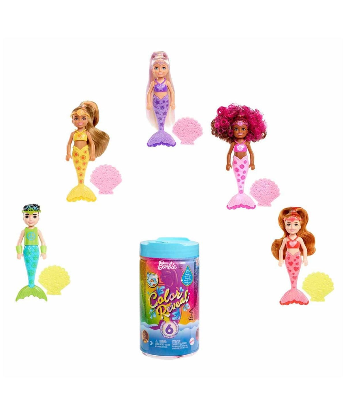 Kolleksiyon Karakterleri, Barbie, Barbie Color Reveal Renk Değiştiren Sürpriz Chelsea Gökkuşağı Deniz Kızı Bebekler HDN75