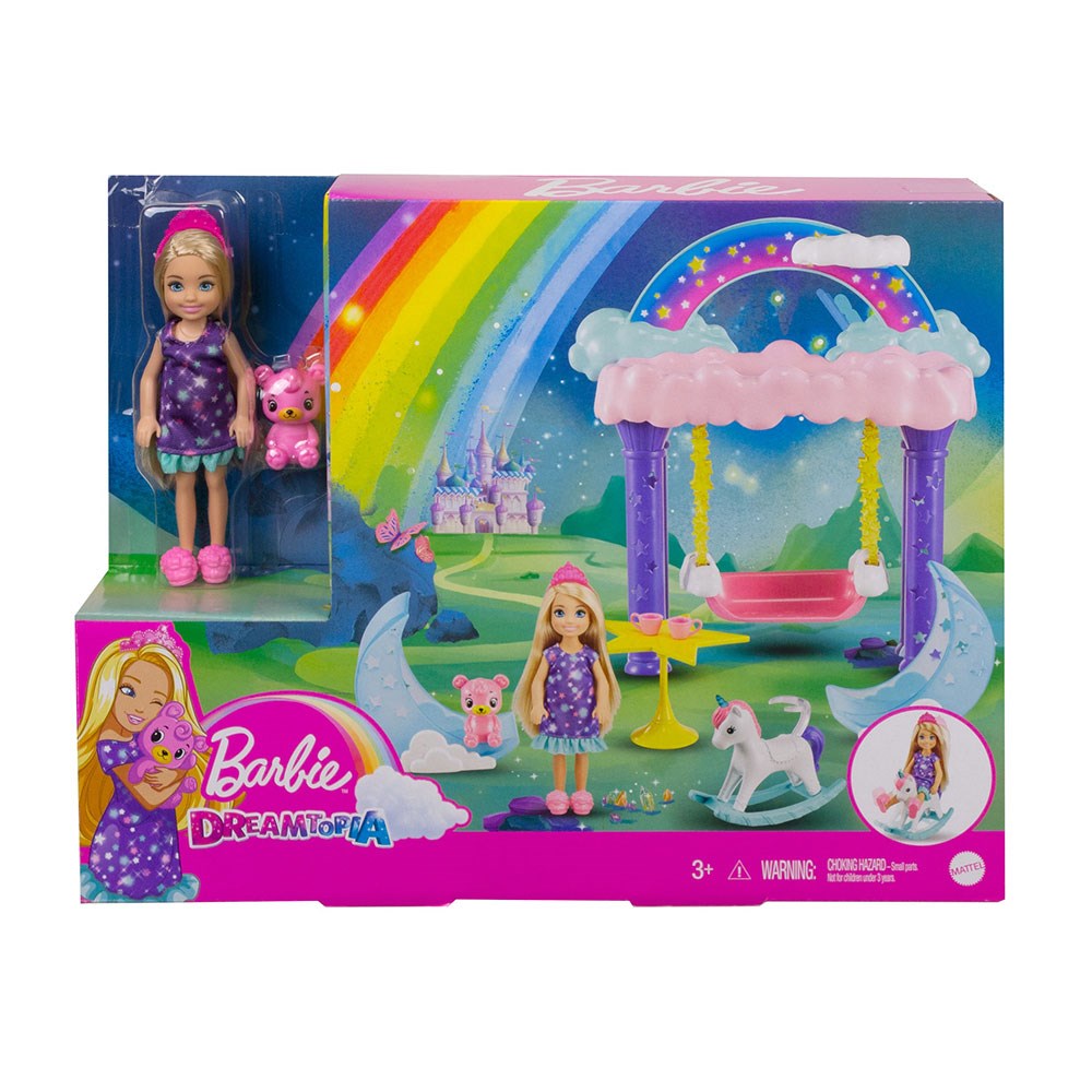 Kolleksiyon Karakterleri, Barbie, Barbie Dreamtopia Chelsea ve Eğlenceli Dünyası Oyun Seti GTF48 GTF50 Pijama Partisi