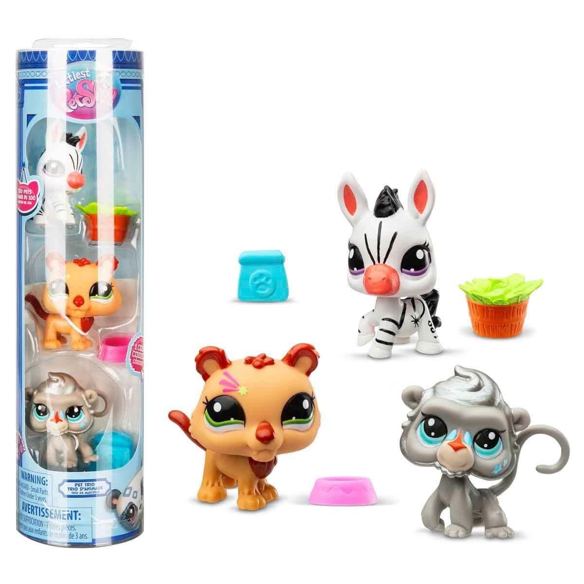 Kolleksiyon Karakterleri, Sunman, Littlest Pet Shop Minişler 3'lü Figür Seti S2 S00000621 Zebra  Aslan  Maymun