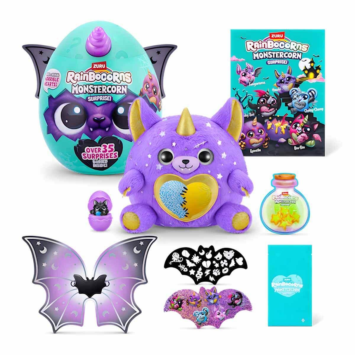 Kolleksiyon Karakterleri, Giochi Preziosi, Rainbocorns Monstercorn Peluş RAR25000 Warewolf Siyah Mor Ay ve Yıldız Desenli Kanat