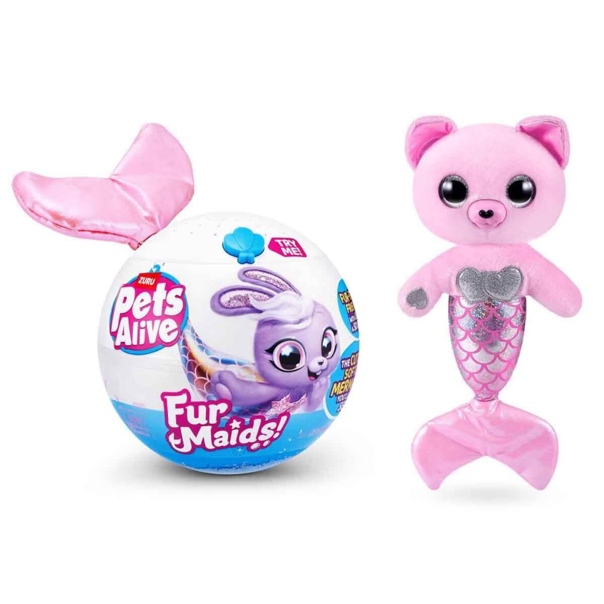 Kolleksiyon Karakterleri, Giochi Preziosi, Sesli ve Işıklı Pets Alive Furmaids Peluş PEL07000 Pembe