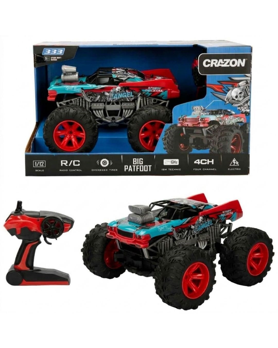 Kumandalı Arabalar, Sunman, 1:12 Big PatFoot USB Şarjlı Uzaktan Kumandalı Off Road Araba 32 cm 16156 Kırmızı