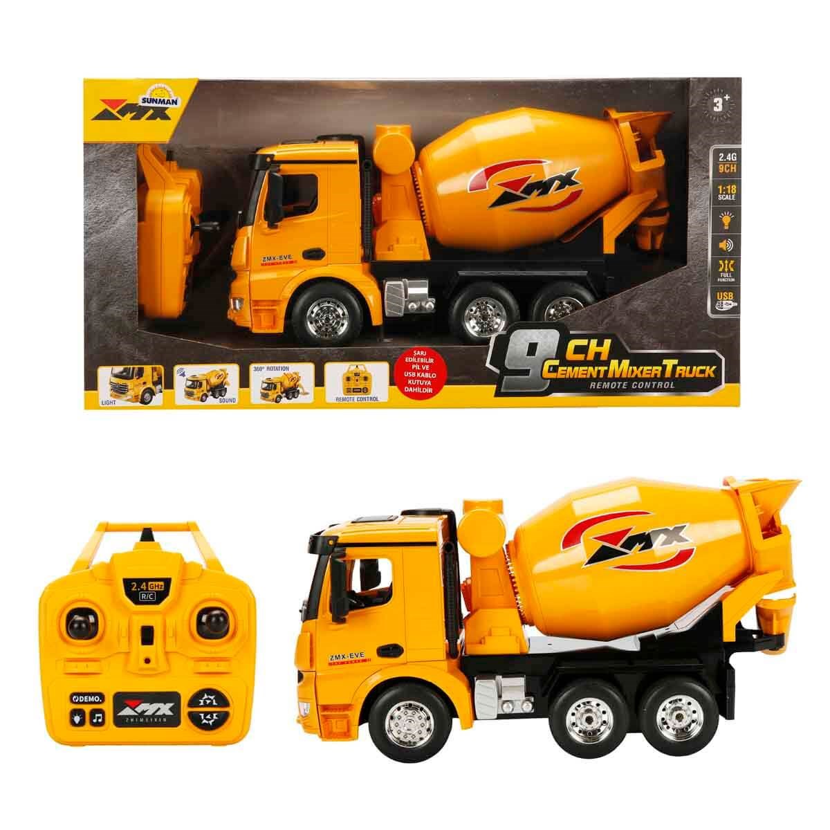 Kumandalı Arabalar, Sunman, 1:18 Sesli ve Işıklı USB Şarjlı Uzaktan Kumandalı Beton Mikseri 30 cm