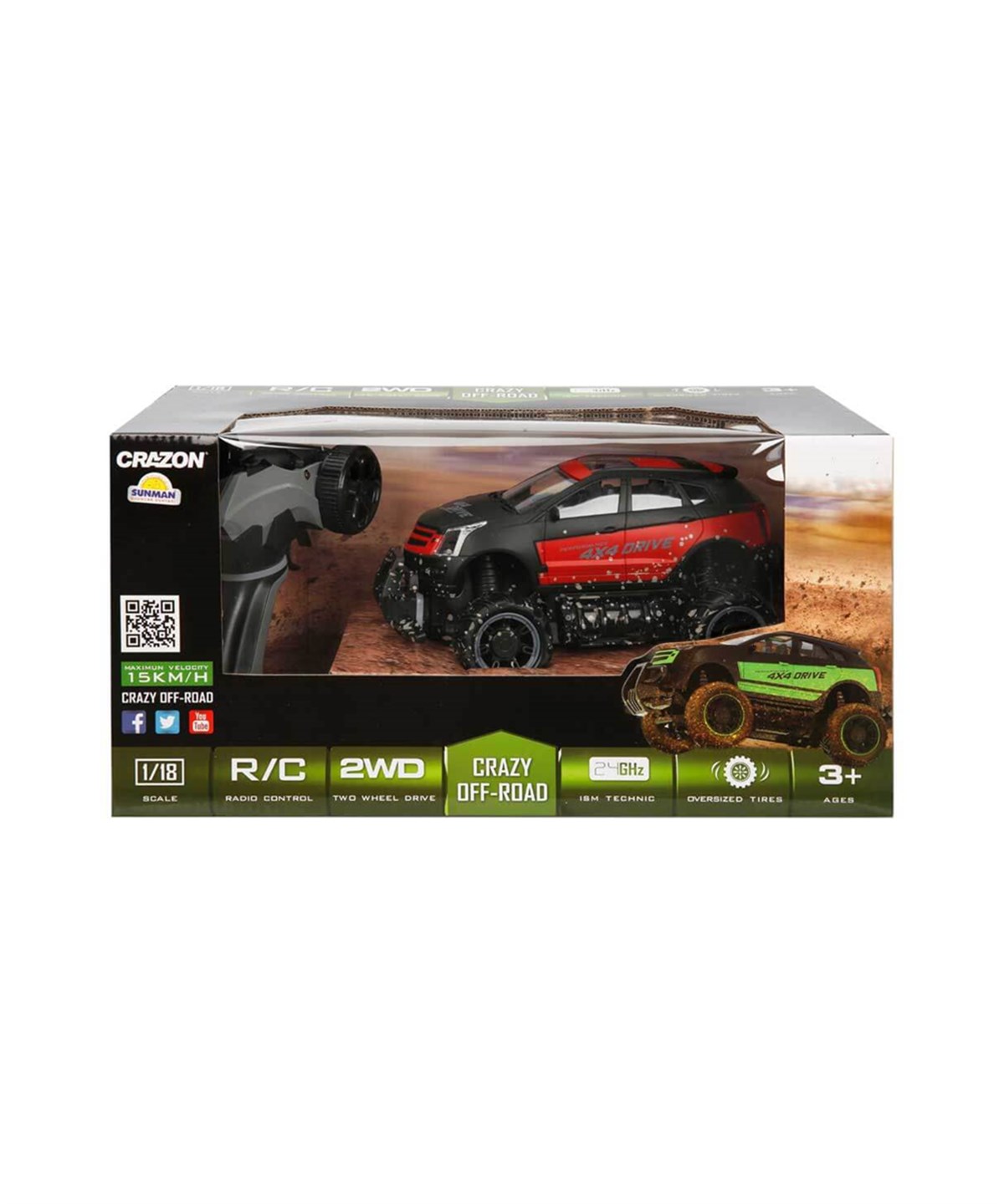 Kumandalı Arabalar, Sunman, 1:18 Uzaktan Kumandalı 4x4 Crazy Off-Road Araba 32121 Kırmızı Siyah