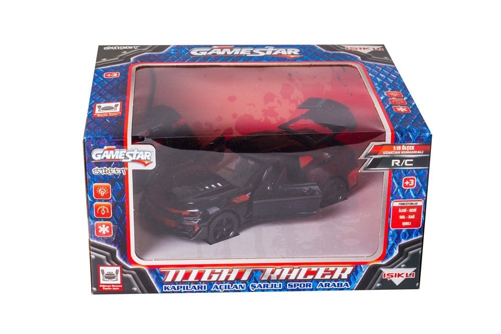 Kumandalı Arabalar, Furkan Toys, GameStar Uzaktan Kumandalı Şarjlı Kapıları Açılan Işıklı Siyah Araba FR37180