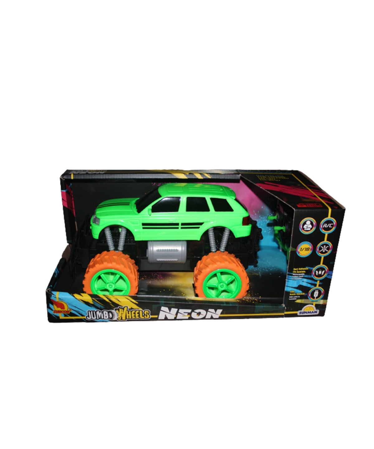 Kumandalı Arabalar, Sunman, Suncon 1:18 Uzaktan Kumandalı Neon Jumbo Weels USB Şarjlı Araba 26 cm 32961 Yeşil Jeep