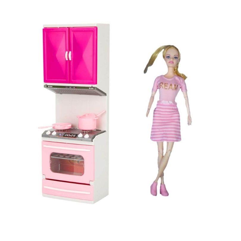 Manken Bebekler, Sunman, Alisha Mutfak Seti 37096 Sarışın Alisha Pembe Elbise Fırın
